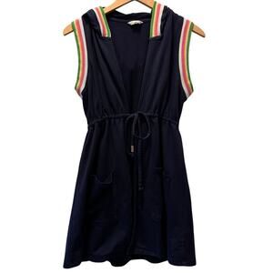 Trina Turk Women S Beach Open Front Hoodie CoverUp Navy Blue Rainbow Sleeveless